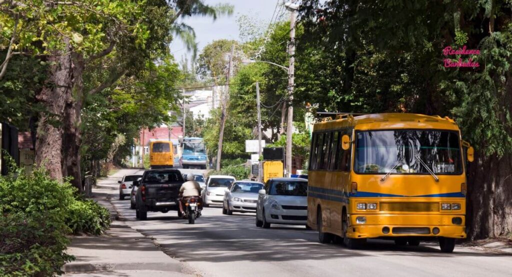 Bajan road with yellow bus